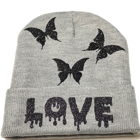 Winter Skully Beanie Hat with Love Quote - Picture 3 of 5